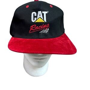 Vintage Caterpillar CAT Racing Black Red Strap Back Adjustable NASCAR KC Cap 90s